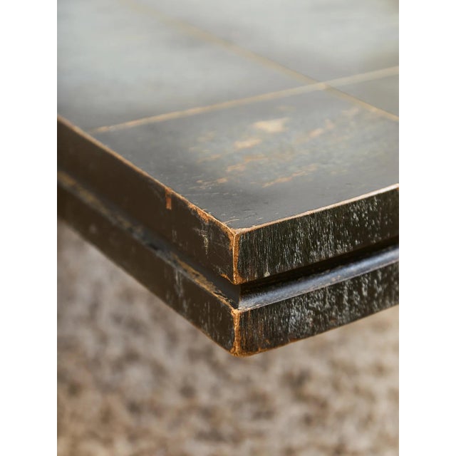 Mid-Century Modern Mid 20th Century Curved Black Cerrused Distressed Coffee Table With Brass Accents For Sale - Image 3 of 12
