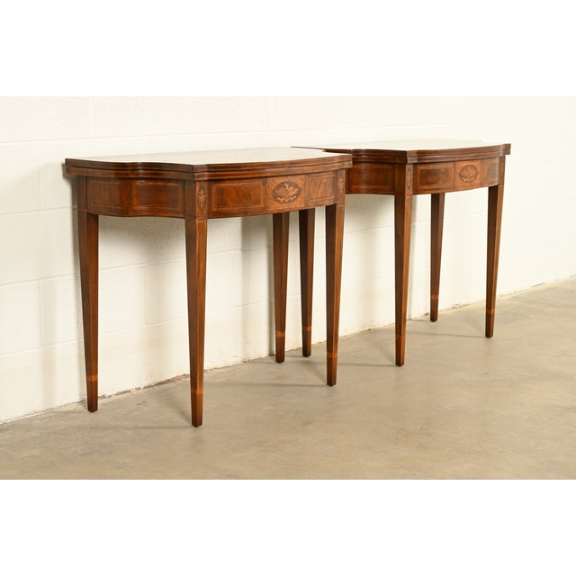 Baker Furniture Company Baker Furniture Federal Inlaid Mahogany Flip-Top Consoles or Game Tables, Pair For Sale - Image 4 of 14