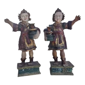 Pair of 18th Century Candle Bearing Angels