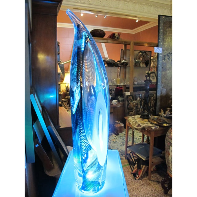 Blue Ian Gilula Pacific Nw Portland Art Glass & Light Double Sculpture on Pedestal For Sale - Image 8 of 12