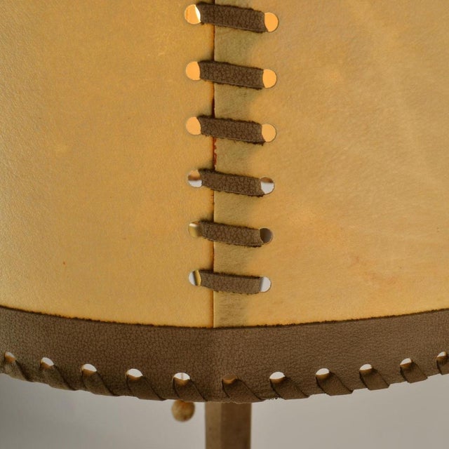 Leather and Brass Floor Lamp with Parchment Shade, 1960s For Sale - Image 4 of 13