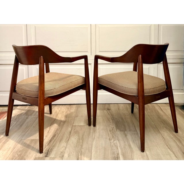 Brown Pair of 1960s Gold Desk & Safe Co. Sculpted Wood Mid-Century Armchairs For Sale - Image 8 of 18