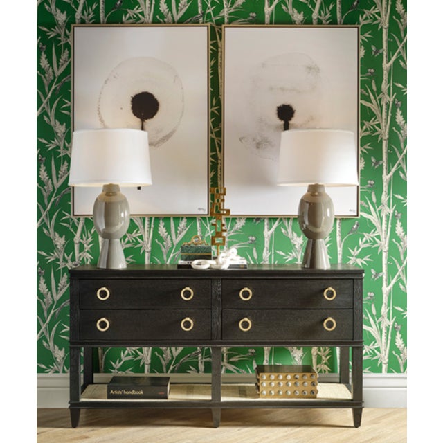 Matthew Izzo Home Richmond Black Oak Four Drawer Console Table With Caned Open Shelf and Brass Drawer Pulls For Sale - Image 9 of 9