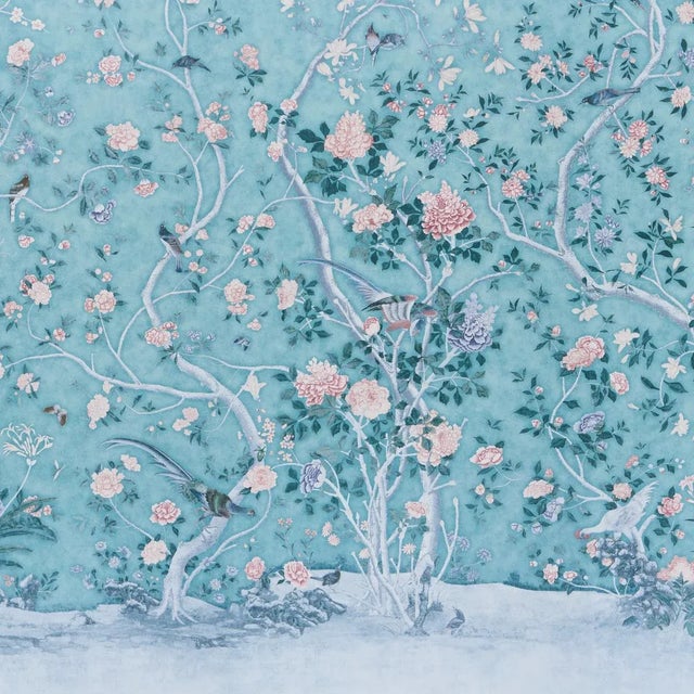 Contemporary SAMPLE - Schumacher x Mary McDonald Les Oiseaux Panel Set In Blue Turquoise For Sale - Image 3 of 7