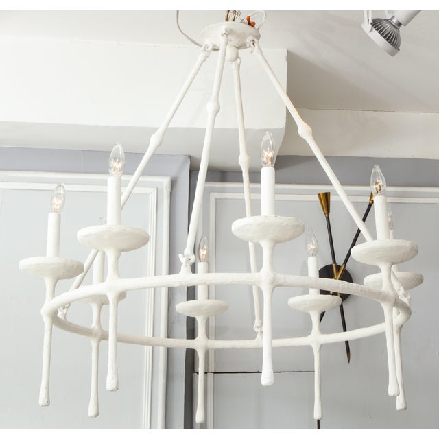 White Bespoke Eight Arm Plaster Fixture in the Manner of Giacometti For Sale - Image 8 of 10