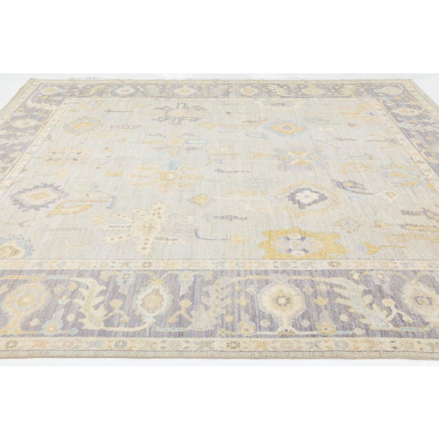 Textile Hand-Knotted Modern Oushak Style Wool Area Rug Muted Silver, Lavender, and Gold For Sale - Image 7 of 10