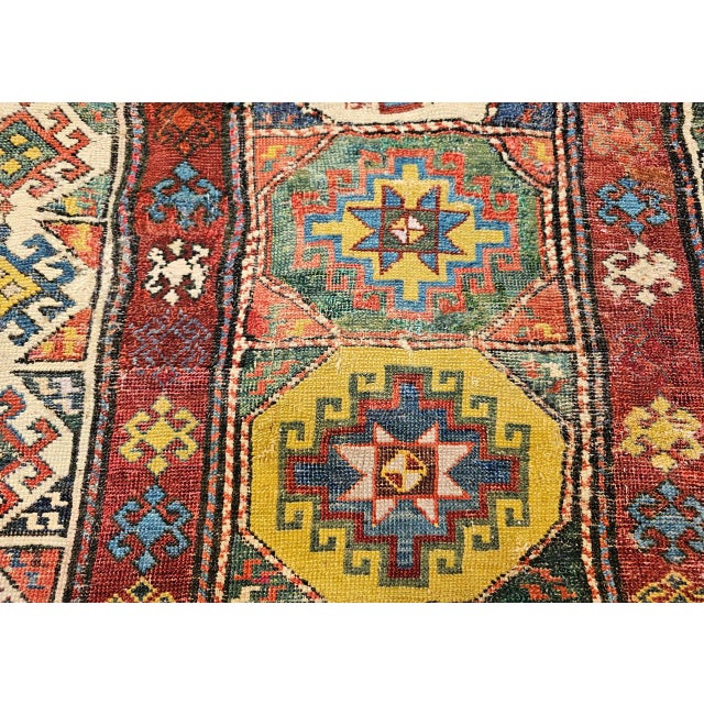 Antique Caucasian Kazak Runner, Handwoven Wool, Medallion Geometric Design, 4' x 10' For Sale - Image 17 of 18