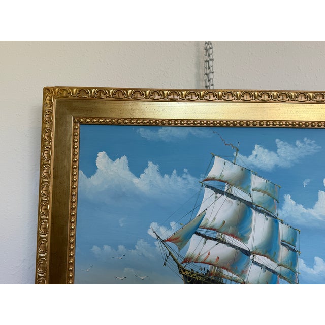 Original Oil Painting Sailing Ship Seascape Maritime Art Ocean Waves Nautical For Sale In Jacksonville, FL - Image 6 of 10