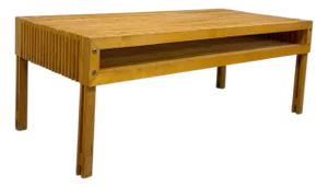 Mid-Century Modern Architect Style Layered Plywood Slat Coffee Table With Built-in Storage