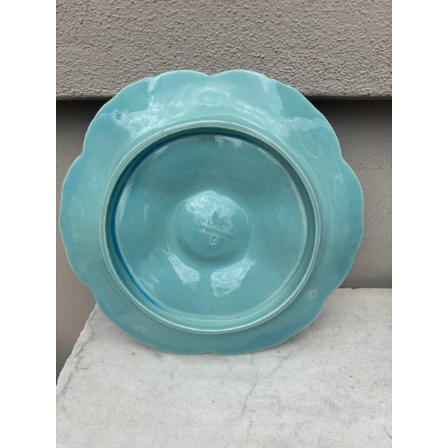 De Sarreguemines French Majolica Oyster Aqua Turquoise Plate Sarreguemines, Circa 1870 For Sale - Image 4 of 4