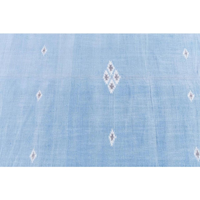 Sky Blue Doris Leslie Blau Vintage Indian Dhurrie - Slate Gray Flatweave Cotton Rug For Sale - Image 8 of 9