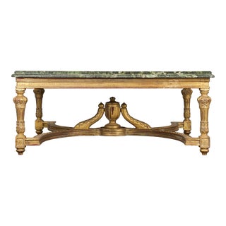 19th Century French Napoleon III Period Carved Giltwood Coffee Table with Green Marble Top For Sale