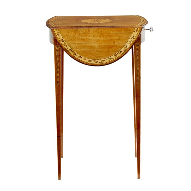 18th Century Antique Sheraton Period Inlaid Drop Leaf Sewing Table, 1790 For Sale - Image 5 of 11