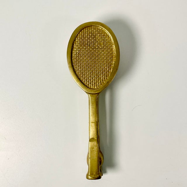American Mid-Century Americana Hollywood Regency Boho Chic Brass Tennis Racket Door Knocker For Sale - Image 3 of 11