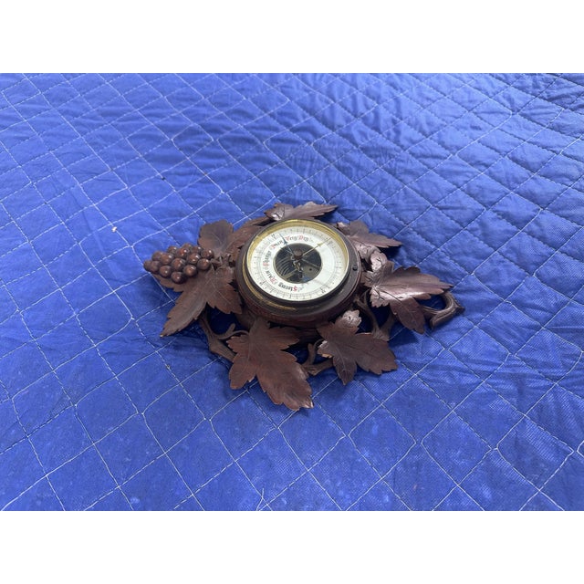 Antique Black Forest Carved Wood Aneroid Barometer With Grapevine Motif For Sale - Image 4 of 5