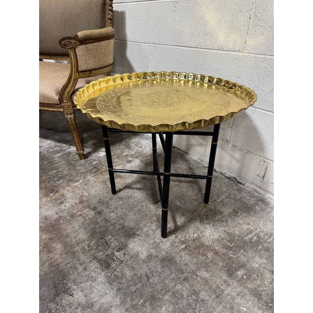 Chinoiserie Chinoiserie Style Faux Bamboo Brass Tray Table For Sale - Image 3 of 8