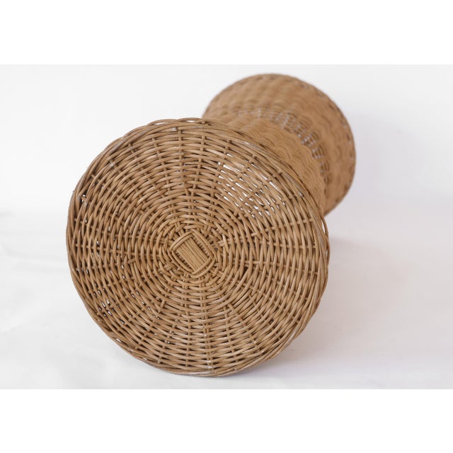 Wood Vintage Boho Wicker Rattan Pedestal Plant Stand For Sale - Image 7 of 12