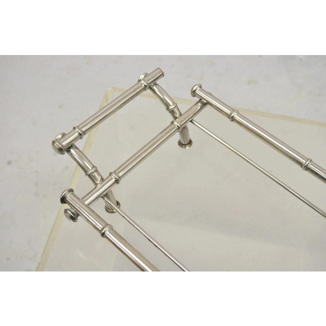 Metal Vintaga Italian Hollywood Regency Faux Bamboo Silver Plated Serving Platter Stand For Sale - Image 7 of 10