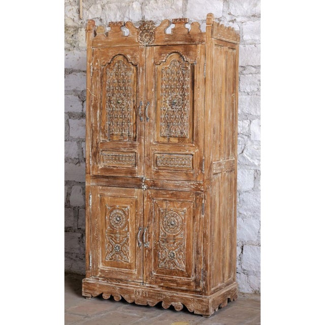 Antique Hand-Carved Armoire Cabinet | Ornate Vintage Accent Storage Furniture 77x38 For Sale - Image 4 of 7