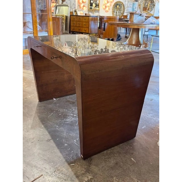 Mid 20th Century Mid-Century Italian Art Deco Style Writing Table With Glass Top For Sale - Image 5 of 5