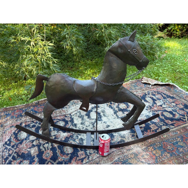 Vintage Handcrafted Hammered Metal Rocking Horse Sculpture For Sale - Image 18 of 18