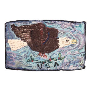 Late 20th Century American Eagle Hooked Mini Rug - 1'5" x 2'5" For Sale