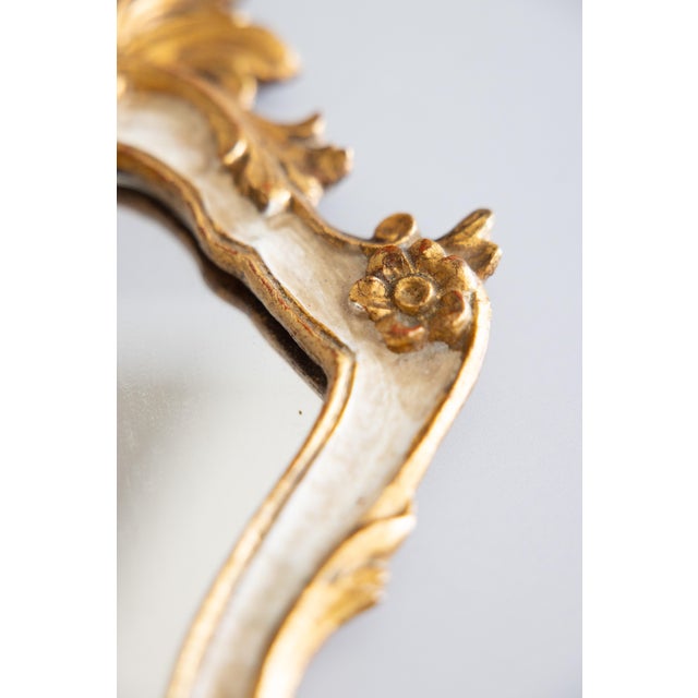 1950s Mid-Century Italian Florentine Rococo Style Giltwood & White Painted Mirror For Sale - Image 5 of 8