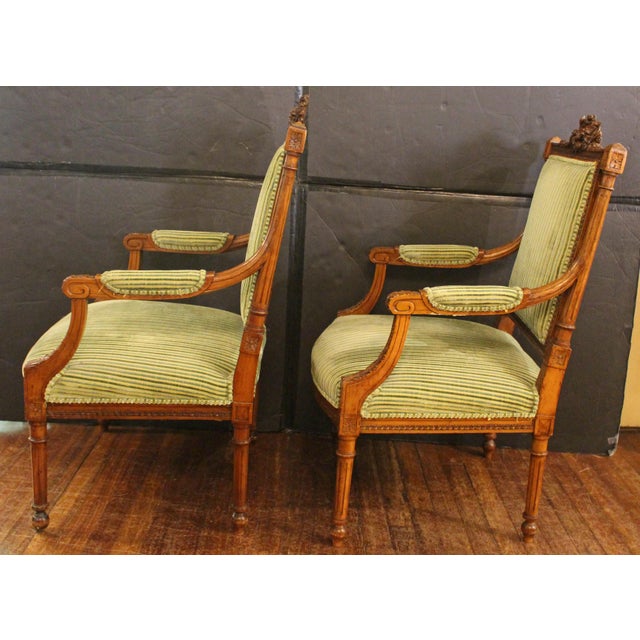 Circa 1860-80 Pair of Louis XVI Style Walnut Fauteuils For Sale In Raleigh - Image 6 of 6