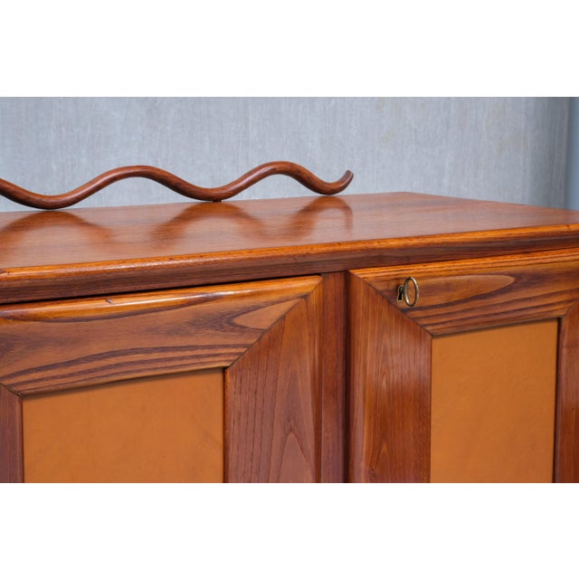 Italian Modern Walnut and Leather Sideboard with Undulating Cornice, 1950s For Sale - Image 10 of 16