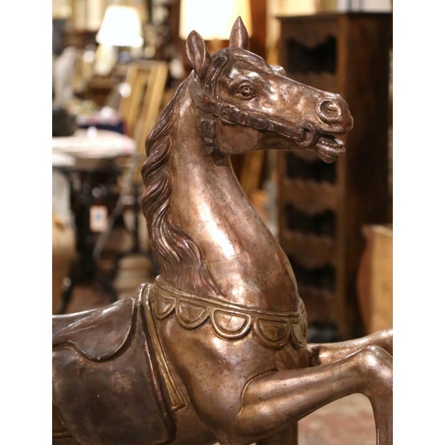 Late 19th Century French Carved Wood Silvered Carousel Horse Sculpture For Sale - Image 4 of 12