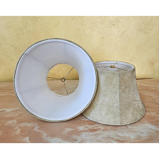 Early 21st Century Contemporary Hand‑Painted Floral Ceramic Lamps W/ Faux Leather Shades – Pair For Sale - Image 5 of 18