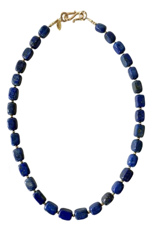 Lapis and Gold Tone Beaded Necklace Designed by Matthew Izzo