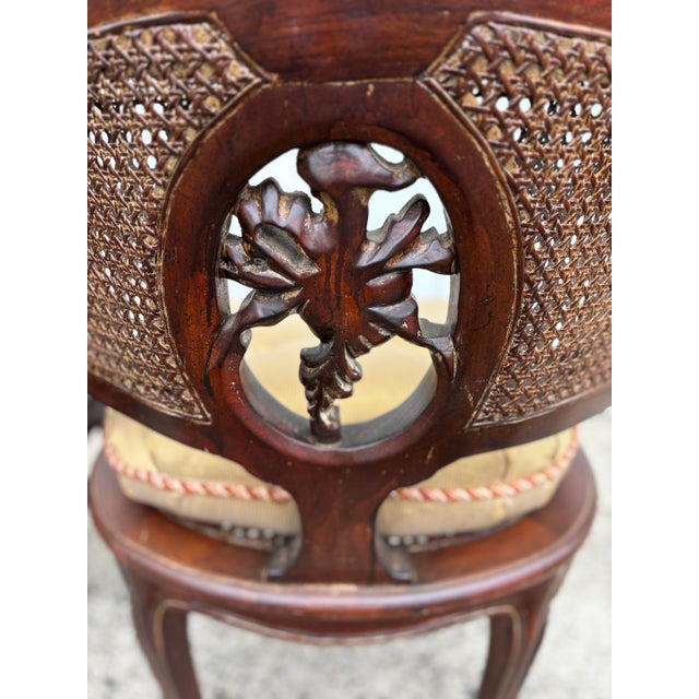 1980s Louis XV Style Carved Barrel Cane Arm Chairs With Tufted Cushions - Set of 2 For Sale - Image 10 of 12