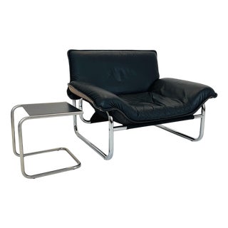 Mid-Century Modern Tublar Frame Chair in Black Leather by Johan Bertil Häggström for Ikea, 1970s For Sale