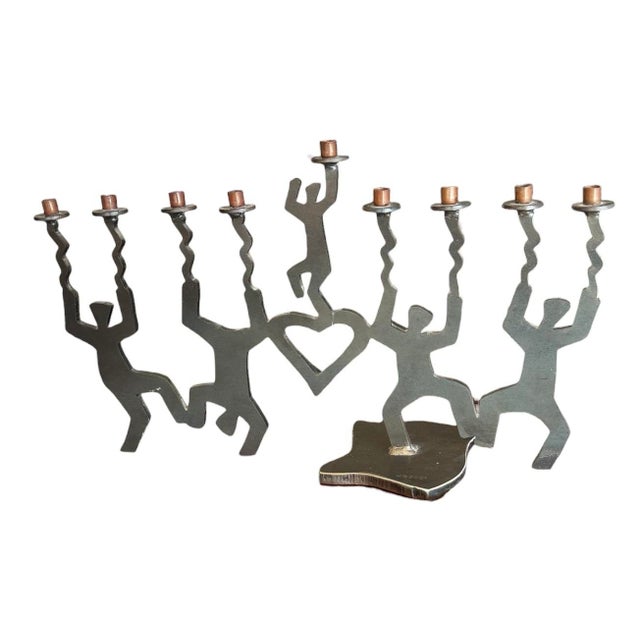 Contemporary 1990s Modernist Cut Steel Art Menorah Dancing Figures For Sale - Image 3 of 12