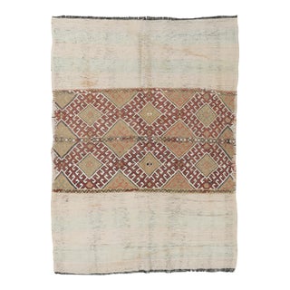 Embroidered Vintage Turkish Kilim Rug - 4`6″ X 6`1″ Ft. For Sale