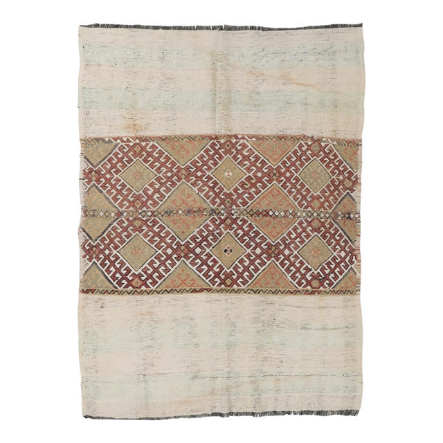 Embroidered Vintage Turkish Kilim Rug - 4`6″ X 6`1″ Ft. For Sale