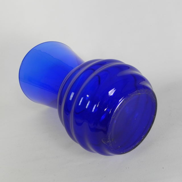 Glass Art Deco Vase with Ribbed Base in Cobalt Blue, 1930s For Sale - Image 7 of 8