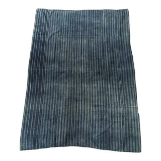 Vintage Handwoven Indigo Textile Remnant With Faded Stripes From West Africa For Sale