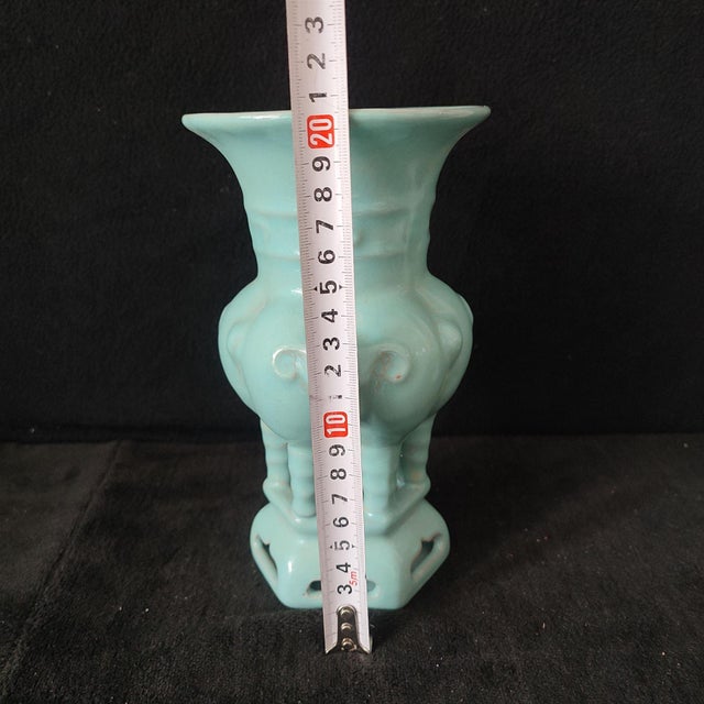 White Chinese Ceramic Vase,Ru Ware Celadon Glaze Porcelain Vase Hand Carved Elephant Pattern For Sale - Image 8 of 9
