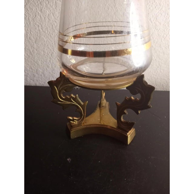 1950 Made in France Art Deco Carafe on Brass Stand- 4 Pieces For Sale - Image 4 of 4