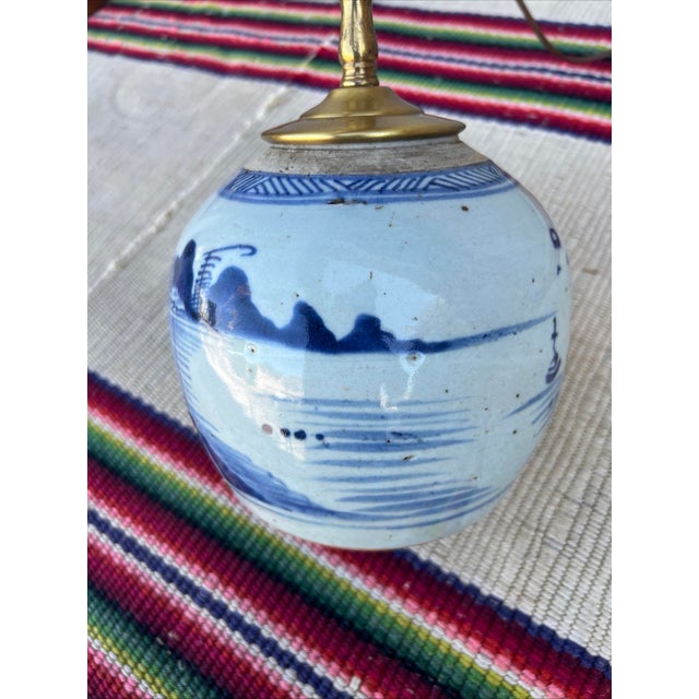 Antique Chinese Blue & White Ginger Jar Table Lamp With Chinoiserie Landscape For Sale - Image 11 of 12
