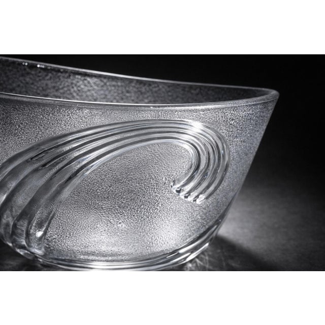 Large Art Deco Style Frosted Art Glass Sculptural Bowl With Applied Arc Motif For Sale - Image 4 of 8