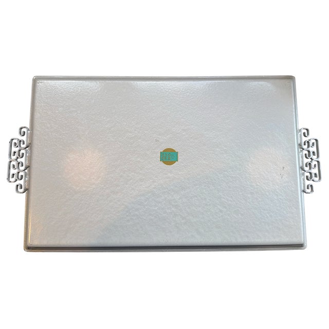 Mid-Century Modern Mid-Century Kyes Moiré Glaze White Greek Key Serving Trays — Set of 3 For Sale - Image 3 of 8