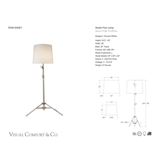 Thomas O'Brien by Visual Comfort Signature Studio Floor Lamp in Polished Nickel with Linen Shade Designer: Thomas O'Brien...