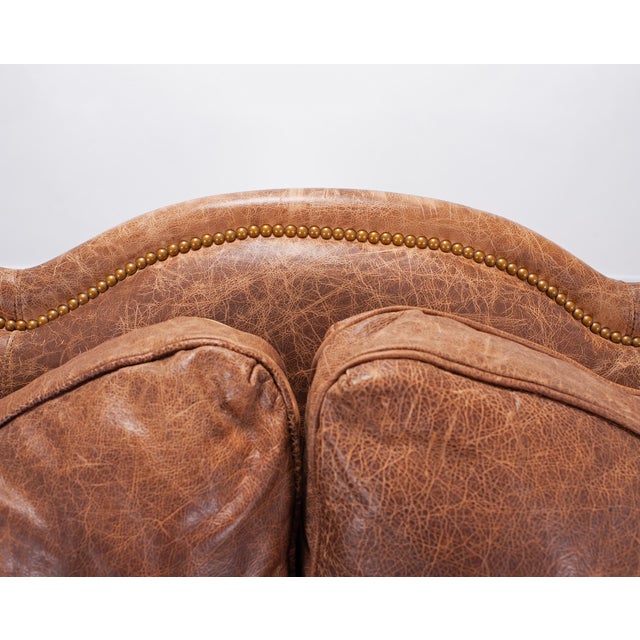 Country English Style Distressed Leather and Walnut Sofa For Sale - Image 14 of 18