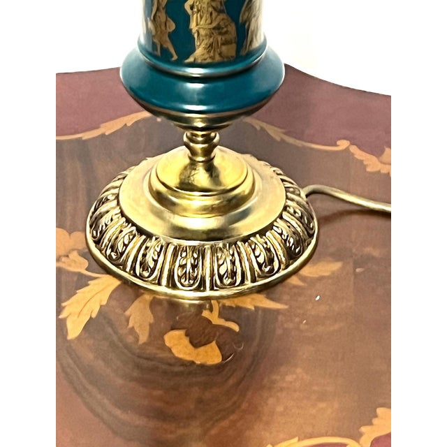 Metal Antique French Brass and Porcelain Glass Shade Table Lamp from Unbekannt, 1920s For Sale - Image 7 of 11