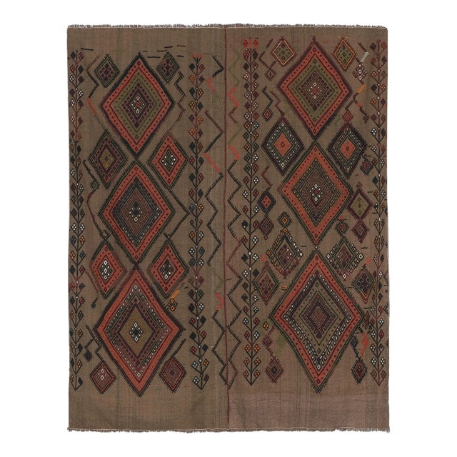 1980s Vintage Turkish Kilim Flat Weave Area Rug 5'3'' X 6'1'' For Sale