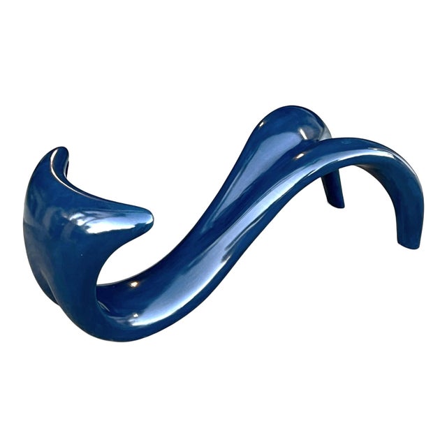 Postmodern Sculptural Navy Blue Coffee Table With Oval Glass Top For Sale - Image 10 of 11