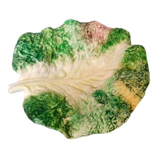 Mid 20th Century Italian Majolica Savoy Curled Cabbage Leaf Dish For Sale